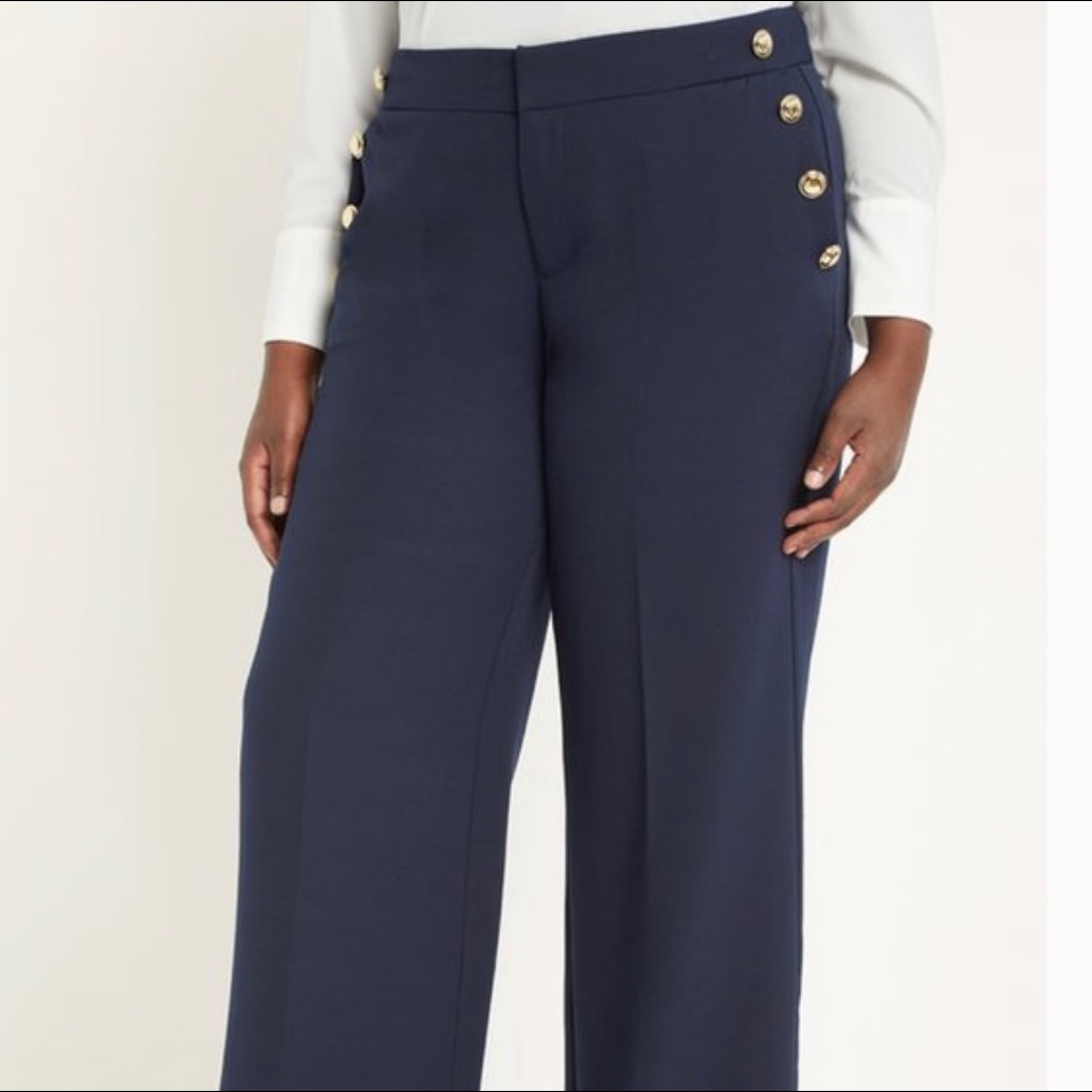 Eloquii Navy Gold Button Detail Pants